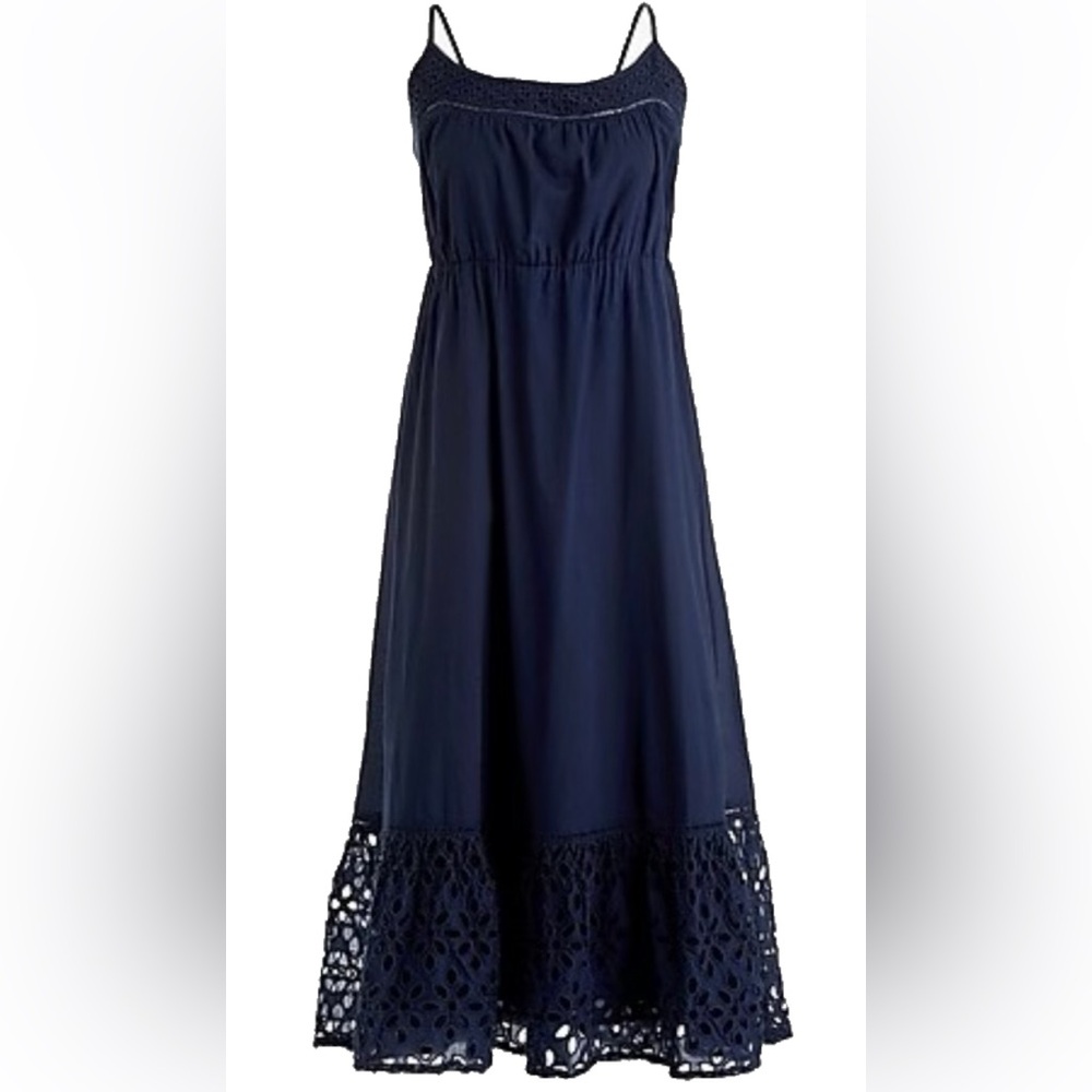 J. Crew Blue Ruffle Eyelet Trim Strappy Maxi Dress